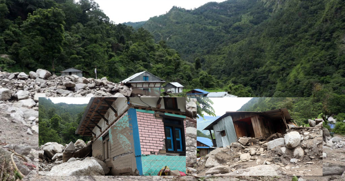 दोलखाको गौरीशंकरमा पहिरोले घर बगाउँदा चार जना बेपत्ता